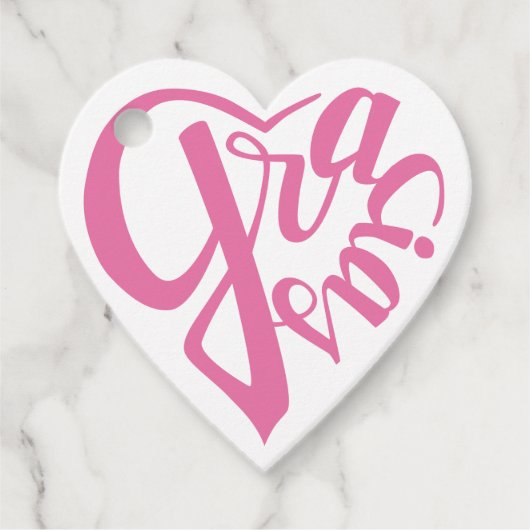 Gracias con forma de corazón y caligrafía rosa bedankjes labels (Voorkant)