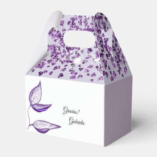 Gracias Corazón Púrpura Glitter Party Favor Bedankdoosjes (Achterkant)