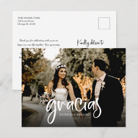 Gracias Cute Wedding Bedankt Foto Briefkaart (Voorkant / Achterkant)