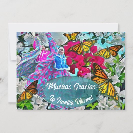 Gracias Dancing with Flowers & Butterflies PV01 Bedankkaart (Voorkant)