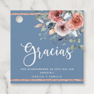 Gracias, Dusty Blue en Blush Pink Floral Bedankjes Labels