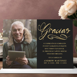 Gracias Elegant Goud & Zwart Foto Spaanse Begrafen Bedankkaart