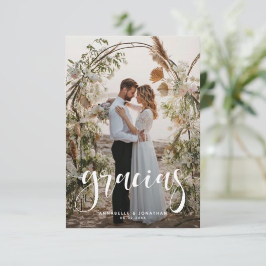Gracias Elegante twee foto bruiloft Bedankkaart (Staand voorkant)
