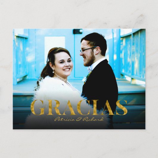 Gracias Gold Foil Font Wedding Bedankt Foto Briefkaart (Voorkant)