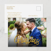 Gracias Gold Foil Script Wedding Dank u Foto Briefkaart (Voorkant / Achterkant)