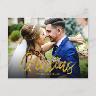 Gracias Gold Foil Script Wedding Dank u Foto Briefkaart