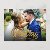 Gracias Gold Foil Script Wedding Dank u Foto Briefkaart (Voorkant)