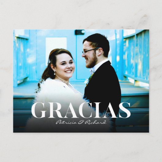 Gracias Modern Font Wedding Bedankt Foto Briefkaart (Voorkant)