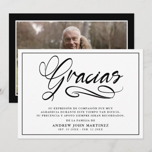 Gracias Modern Foto Spaanse Funeral Bedankkaart (Voorkant / Achterkant)