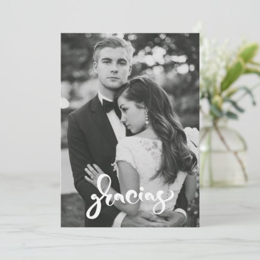 Gracias Modern Foto Weddenschap Bedankt (Staand voorkant)