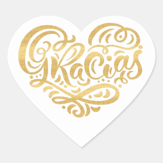 Gracias Modern Gold Cursive Script Typografie Hart Sticker (Voorkant)