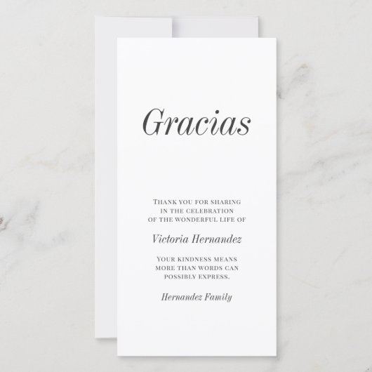 Gracias Modern Typography Memorial Dank je Bedankkaart (Voorkant)