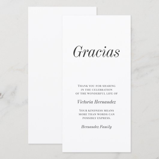 Gracias Modern Typography Memorial Dank je Bedankkaart (Voorkant / Achterkant)