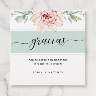 Gracias, Munt en Perzik Elegantie Bloemen Bedankjes Labels