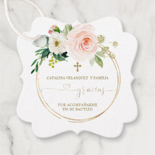 Gracias Pink Blush Floral Gold Cross Bautizo Bedankjes Labels