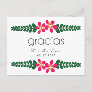 Gracias Pink Floral Wedding Dank je Briefkaart
