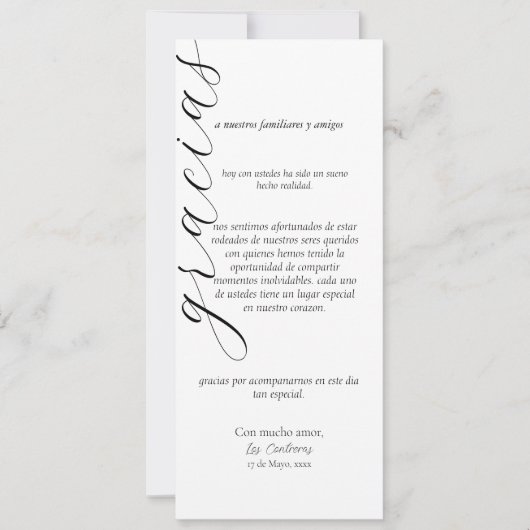 Gracias-plaatsingskaart in het Spaans Kaart (Voorkant)