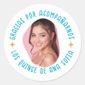 Gracias por acompañarnos 15 quinceañera con foto ronde sticker (Voorkant)