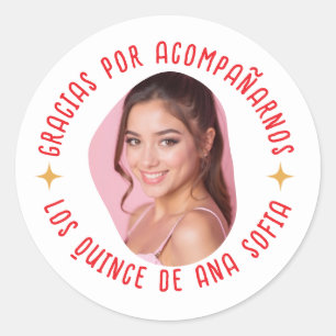 Gracias por acompañarnos 15 quinceañera con foto ronde sticker
