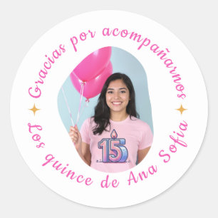 Gracias por acompañarnos quinceañera con foto ronde sticker