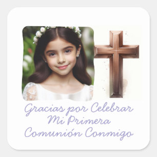 Gracias por Celebrar Mi Primera Comunión con Foto Vierkante Sticker