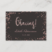 Gracias Quinceanera Bedankt Card, Roos Gold Glam Informatiekaartje (Voorkant)