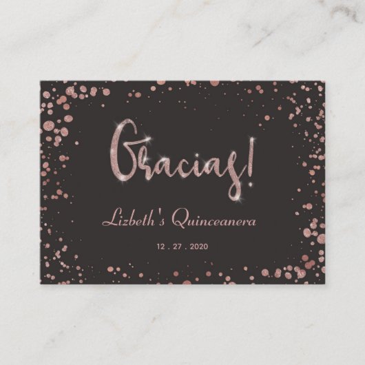 Gracias Quinceanera Bedankt Card, Roos Gold Glam Informatiekaartje (Voorkant)