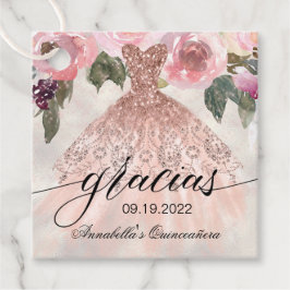 Gracias Roos Goud Glitter Bloemen Quinceañera Bedankjes Labels