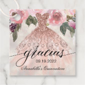Gracias Roos Goud Glitter Bloemen Quinceañera Bedankjes Labels (Voorkant)