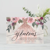Gracias Roos Goud Glitter Bloemen Quinceañera Bedankkaart (Staand voorkant)