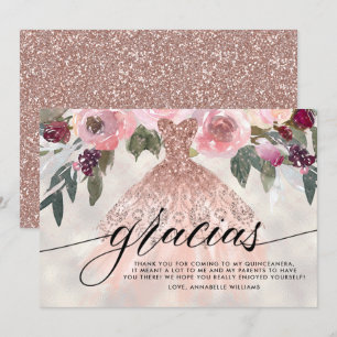 Gracias Roos Goud Glitter Bloemen Quinceañera Bedankkaart