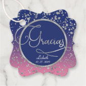 Gracias Royal Blue Silver Confetti Cadeau Bedankt Bedankjes Labels (Voorkant)