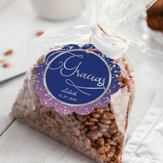 Gracias Royal Blue Silver Confetti Cadeau Bedankt Bedankjes Labels