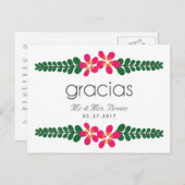 Gracias Roze Bloemen Huwelijk Dank u Briefkaart (Voorkant / Achterkant)