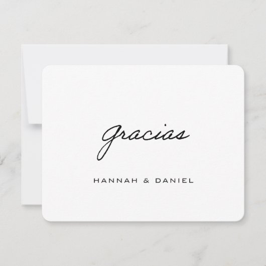Gracias Spain Simple Black Script Weddenschap Bedankkaart (Voorkant)