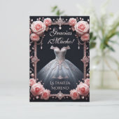 Gracias Spanish Quinceañera Roos Bedankkaart (Staand voorkant)