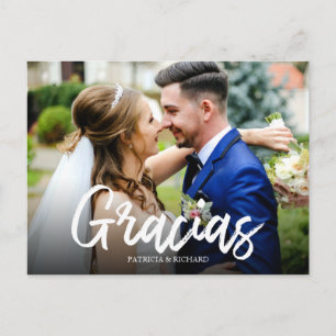 Gracias Stylish Script Weddenschap Foto Briefkaart