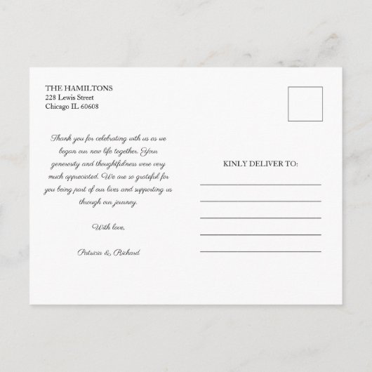 Gracias Stylish Script Weddenschap Foto Briefkaart (Achterkant)