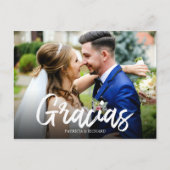 Gracias Stylish Script Weddenschap Foto Briefkaart (Voorkant)