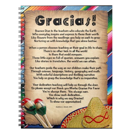 Gracias Teacher Appreciation Poem Notitieboek (Voorkant)