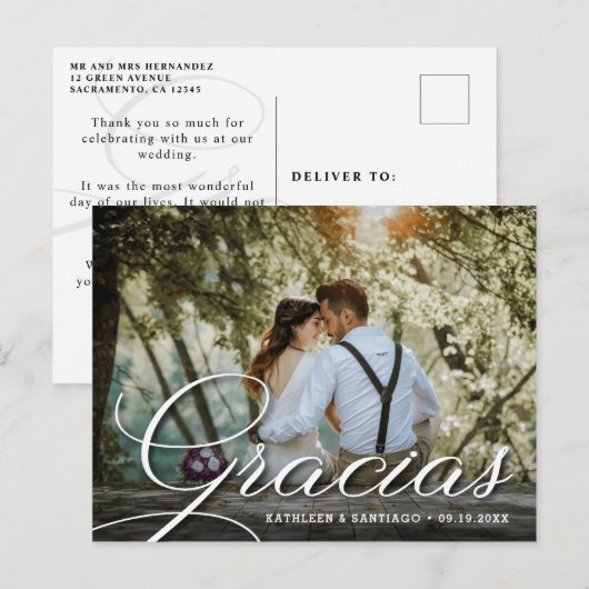 Gracias | Trouwfoto Dank u wel Briefkaart (Voorkant / Achterkant)