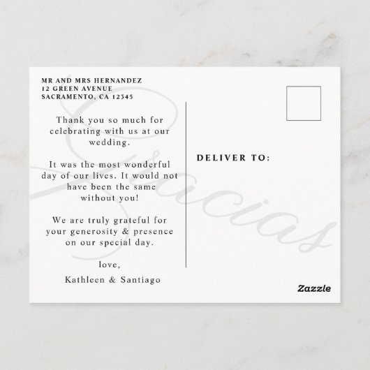 Gracias | Trouwfoto Dank u wel Briefkaart (Achterkant)