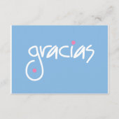 Graciasblauw en cadeaubijlage met witte letters informatiekaartje (Voorkant)