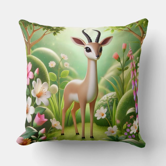 Gracieuze Antilope Te midden van Bloeiende Flora Kussen (Voorkant)