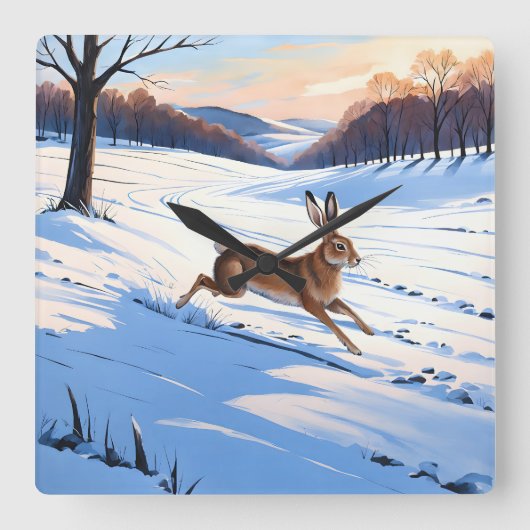 Gracieuze sprongen van de haas: Vol van wintervreu Vierkante Klok (Voorkant)