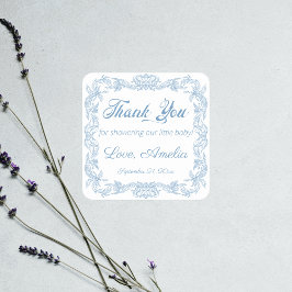 Gracious Dusty Blue Baroque Lijst Baby shower Vierkante Sticker