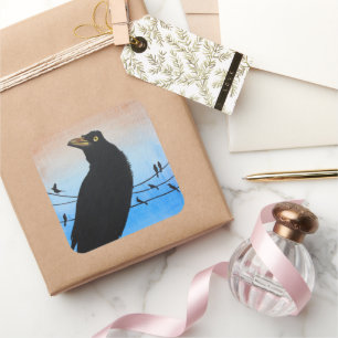 Grackle Austin Texas Bird Lover Wildlife Painting Vierkante Sticker