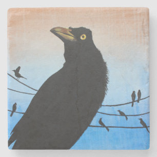 Grackle Austin Texas Bird Natuur Wildlife Painting Stenen Onderzetter