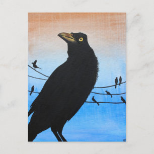 Grackle Austin Texas Black Bird Wildlife Painting Briefkaart