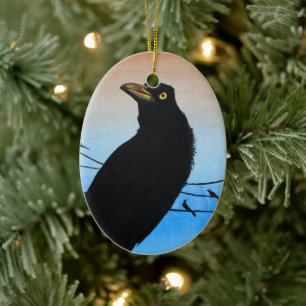 Grackle Austin Texas Black Bird Wildlife Painting Keramisch Ornament